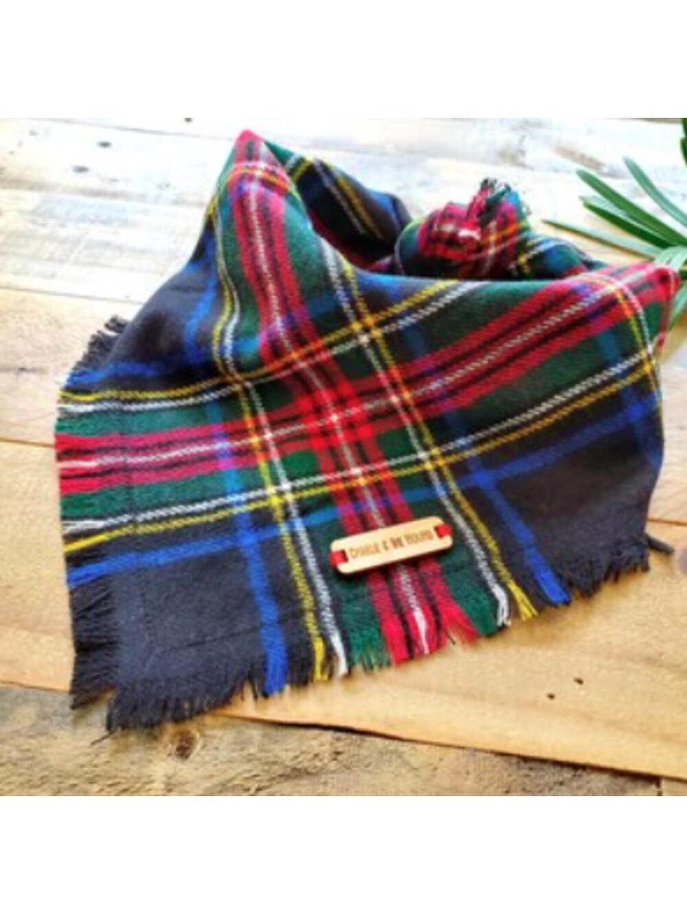 Dog Bandana | Black Plaid | Flannel Dog Bandana | Tie
